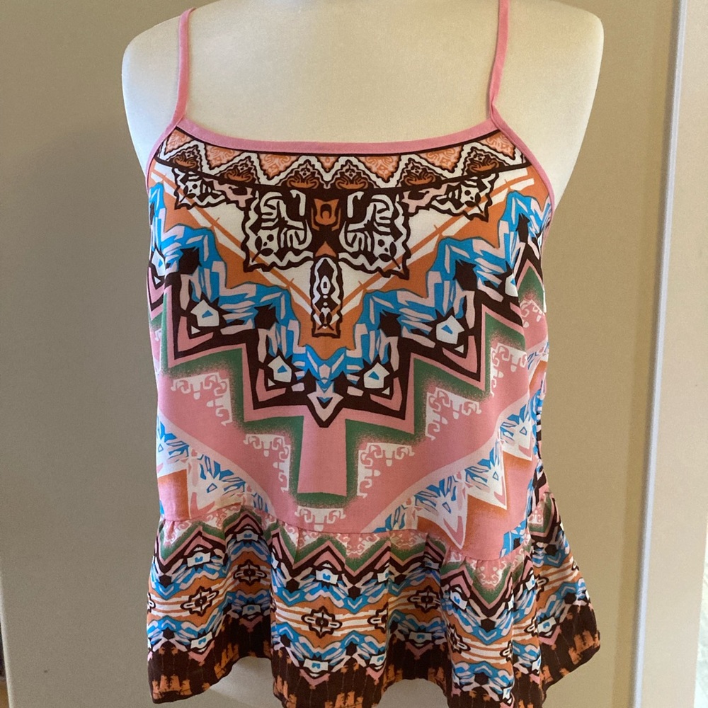 Boho multicolour tank with ruffle.